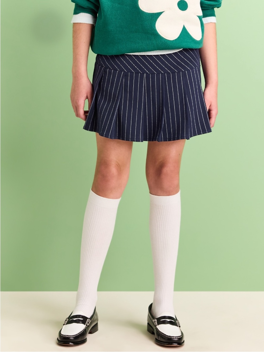 Old Navy Navy Stripe Pleated Twill Skirt